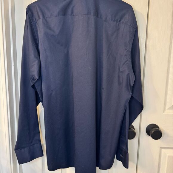 Murano Modern Comfort XLA Men Size Large Solid Navy Blue L/S Dress Shirt - Picture 9 of 9